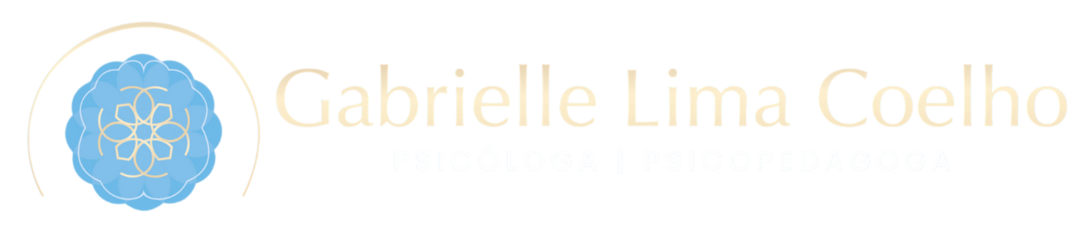 Logotipo horizontal de Gabrielle Lima Coelho, psicóloga especializada em mulheres inseguras, ansiedade e feridas emocionais, com símbolo floral azul e dourado ao lado do nome.